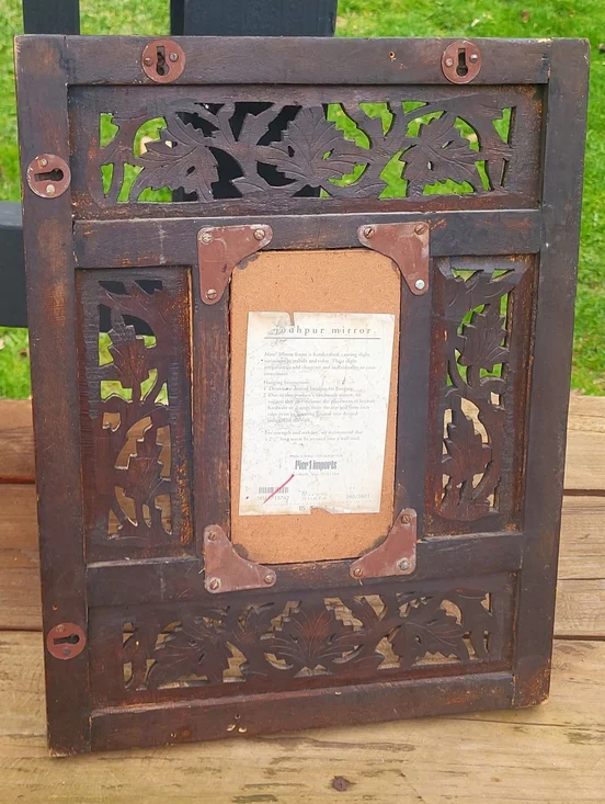 Pier 1 Imports Jodhpur Hand Carved Wood Wall Mirror Rustic Boho India - Picture 4 of 9